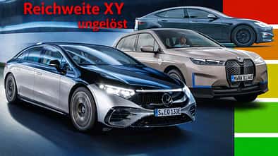 Mercedes EQS Tesla Model S BMW iX Reichweite Elektroautos Collage