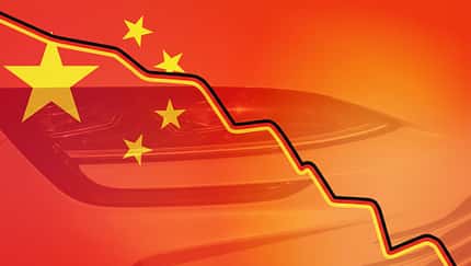 02/2026, China Flagge Deutschland down China-Zahlen brechen ein